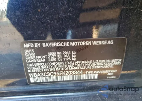 2015 BMW 320 I xDrive from USA, damaged, VIN WBA3C3C55FK203344